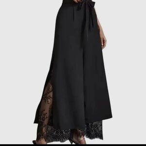 Elegant Black Wide-Leg Pants with Lace Detail